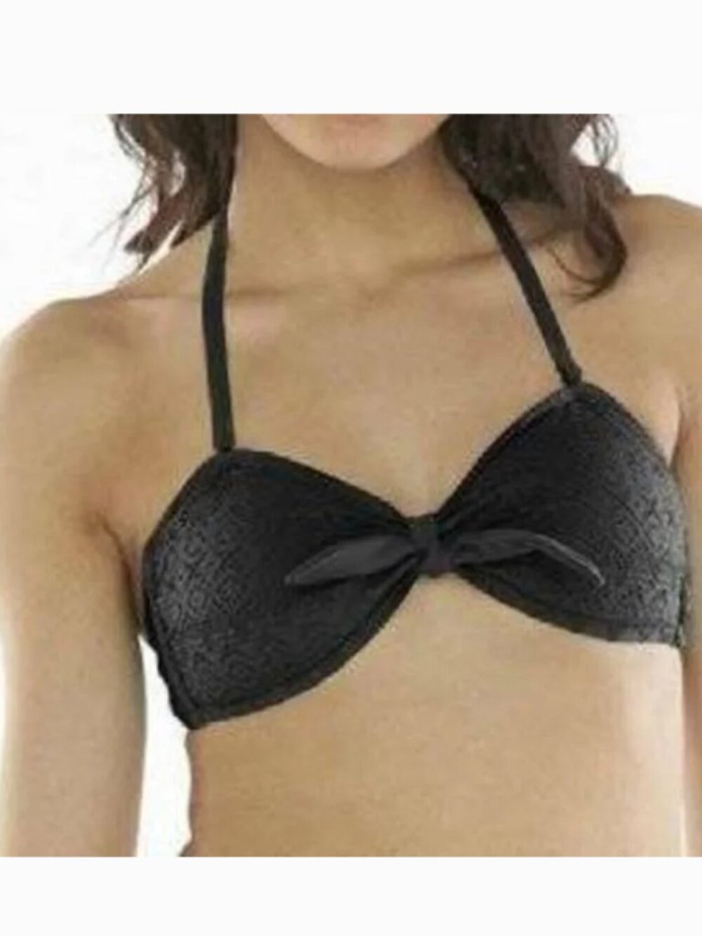 SO Bikini Swimsuit Top Jr XL Black Crochet Bandeau Removeable Straps Teen Girls